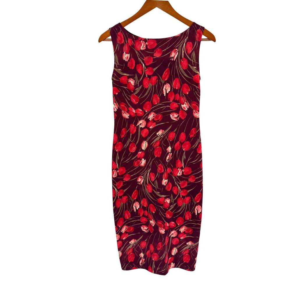 Vintage Le Lis Blanc Floral Sheath Dress Maroon Small Sleeveless Midi Tulip